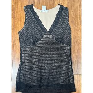 White House Black Market Lace Tank Top M Black Nude Layered Sleeveless Camisole